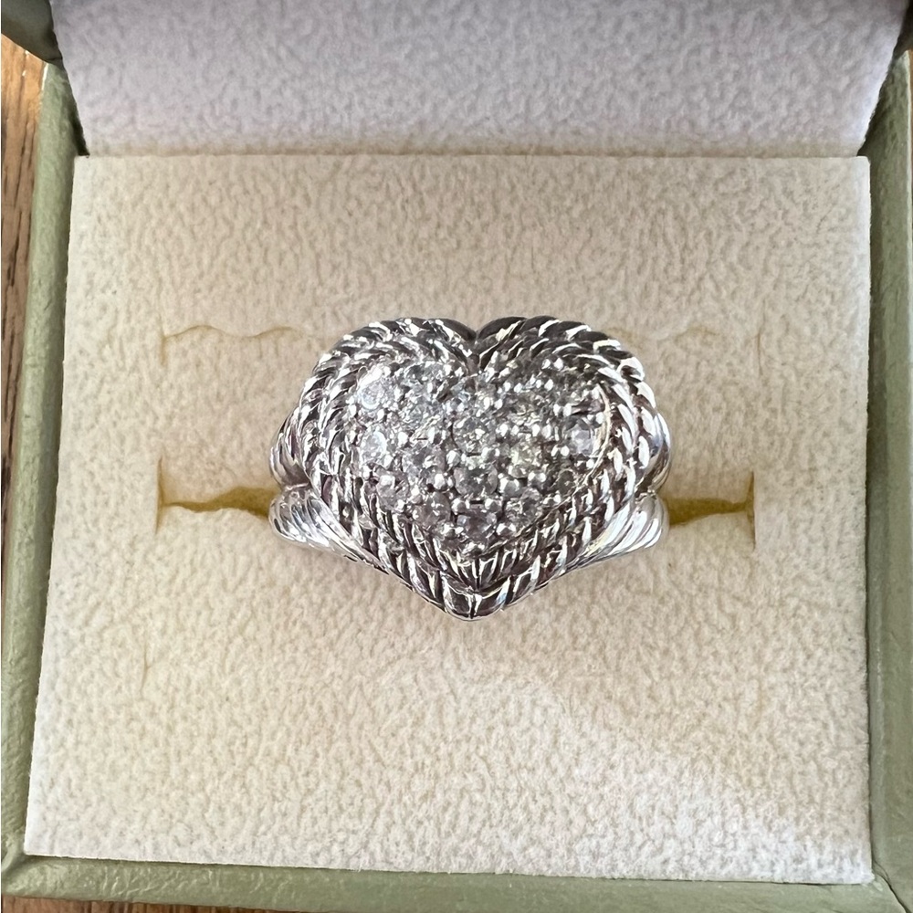 Judith Ripka Sterling Silver Pavé Heart Diamonique CZ Ring Size 6 - Picture 2 of 15